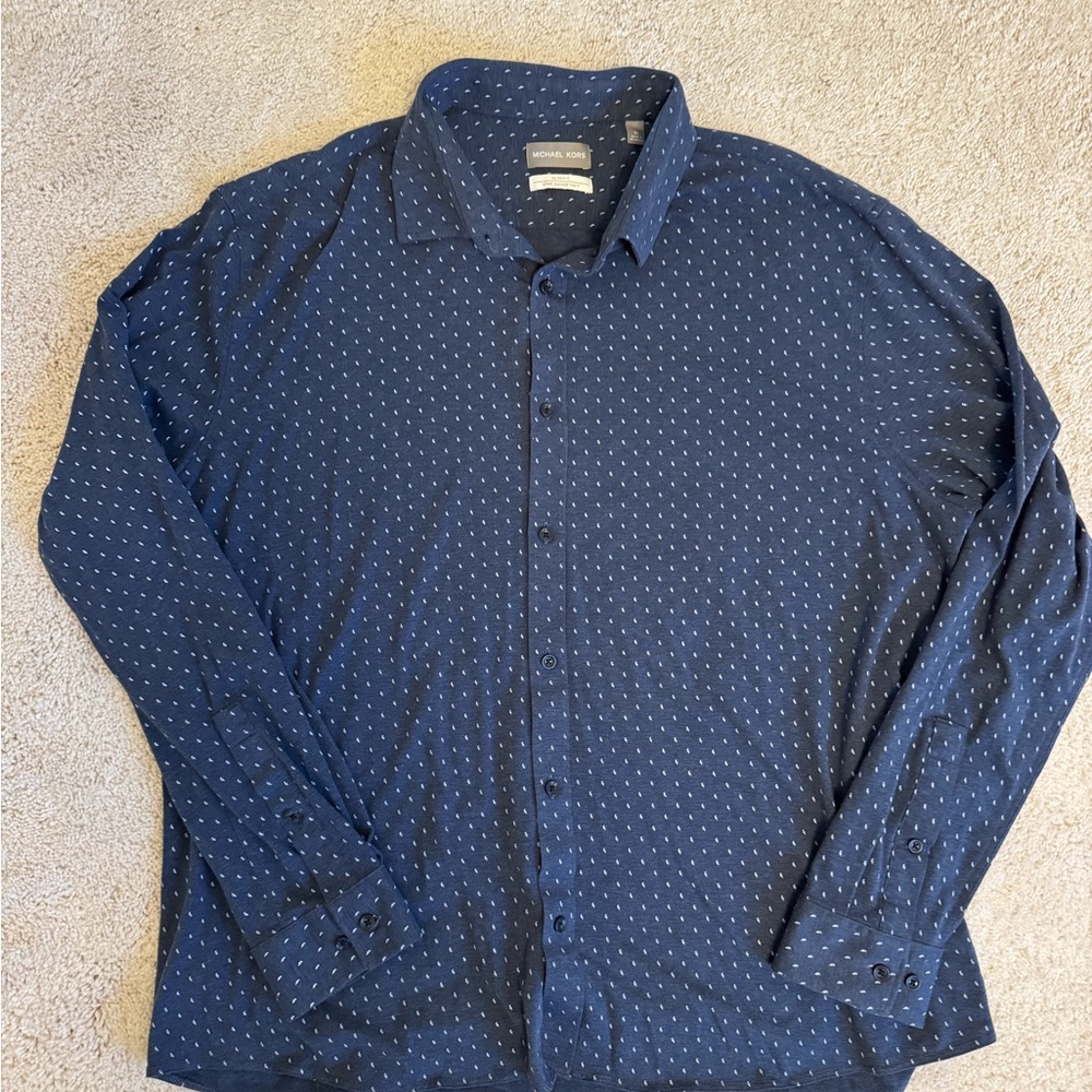 Michael Kors Slim Fit Fine Gauge Knit Long Sleeve Shirt XL Navy
